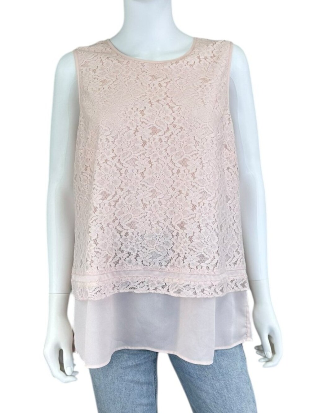 KARL LAGERFELD Pastel Pink Lace Shell Size L